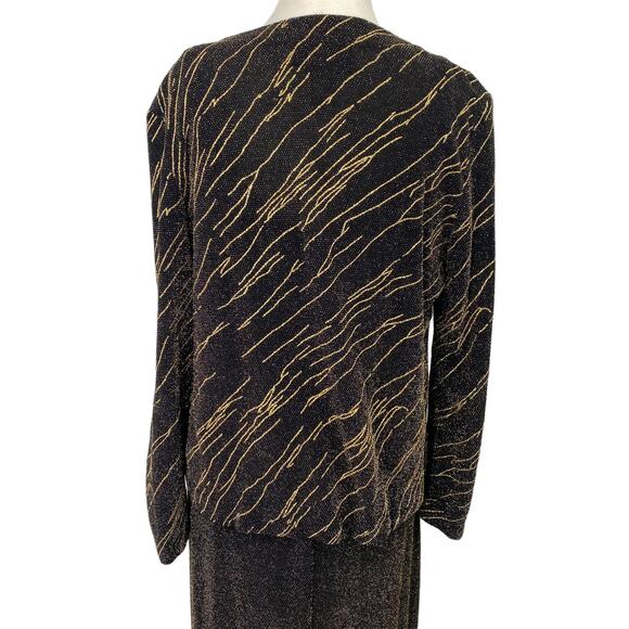 Vintage Alex Evenings Gown & Jacket Set Black Gold Metallic Design Layered 16 - Picture 6 of 16